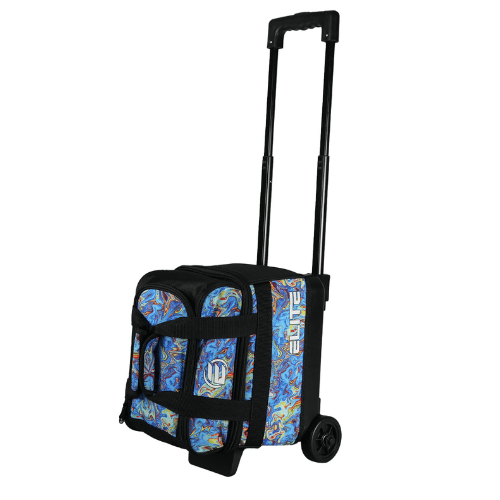 blue tackle bag with plastic zipper 100 bowlers ELITE Basic Single Roller Blue Swirl Bowling Bag
